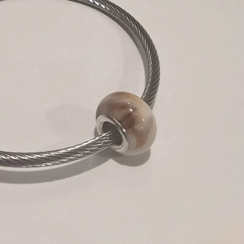 Silver Brown and White Blended‎ Charm for Pandora Style Bracelet